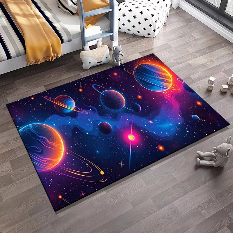 "Colorful Galaxy Planets Carpet, Nebula Space Themed Floor Mat Decor" Suitable for use as an anti-slip for living room bedroom sofas