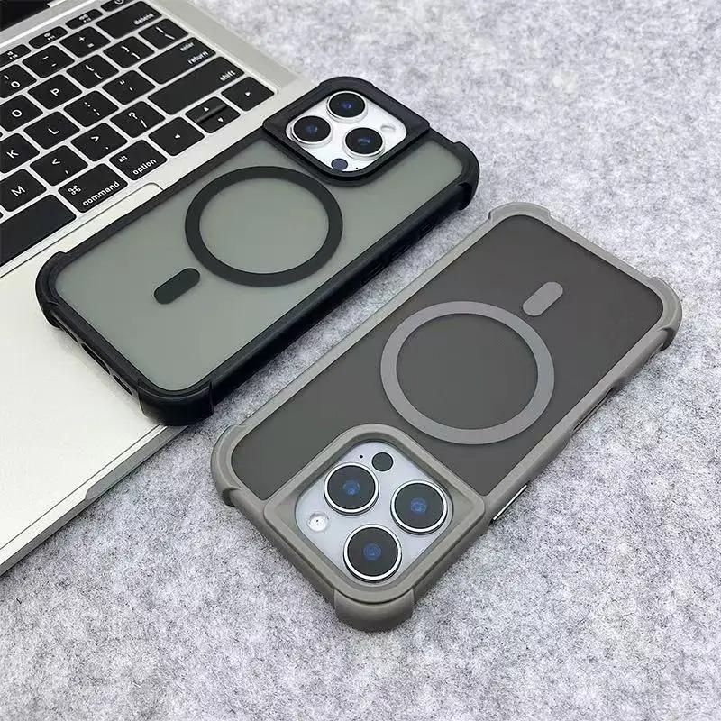 Магнитный Роскошный Матовый Противоударный Чехол-Броня для iPhone15 14 13 12 11 16Pro Max Беспроводная Зарядка Для Magsafe Чехол