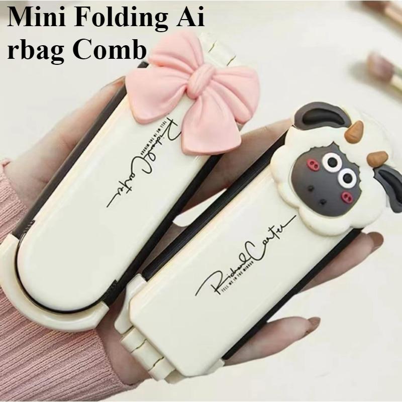 Small Comb Milky White Lamb Portable Mini Folding Airbag Comb for Women's Bangs Special Fold Stacked Mirrors