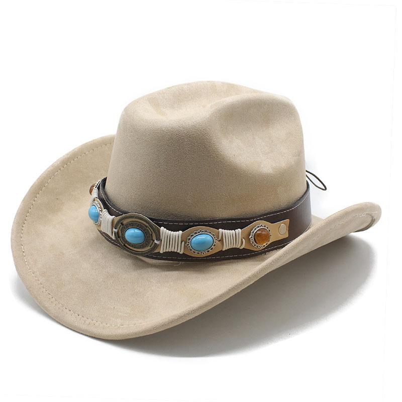Фетровая шляпа ковбоя в стиле вестерн, тибетский цилиндр, бирюзовые аксессуары, джазовая шляпа, замшевая шляпа