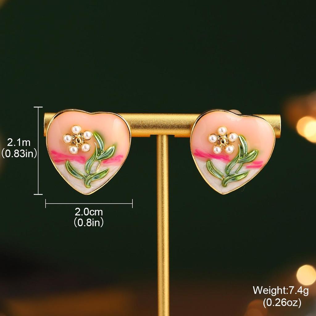 Серия картин Ван Гога и Моне: Серьги-пусеты «Французский цветок» из эмали с натуральным жемчугом, серебро 925 пробы, летняя коллекция.