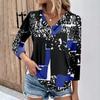 Womens 3/4 Sleeve Daily Weekend V Neck Casual Printed Tshirts Loose Fit Pleated Tees Ladies Blouse