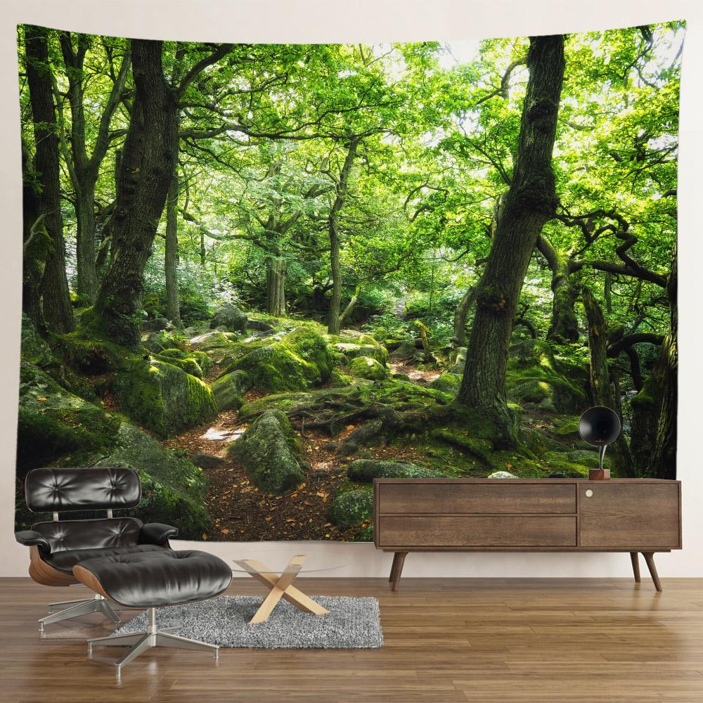 Пейзаж Водопад Гобелен Настенные Цветы Таинственный Лес Дерево Джунгли Большой Гобелен Искусство Эстетический Декор Комнаты Спальня