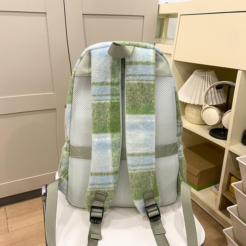 Шерстяной клетчатый школьный рюкзак для студента, большой вместимости, женский рюкзак