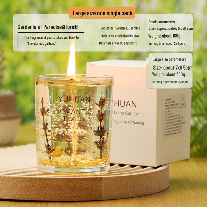 Свеча из соевого воска с ароматом, с настоящим цветком и золотой фольгой - Ароматерапевтическое эфирное масло в стекле с цветочным ароматом.