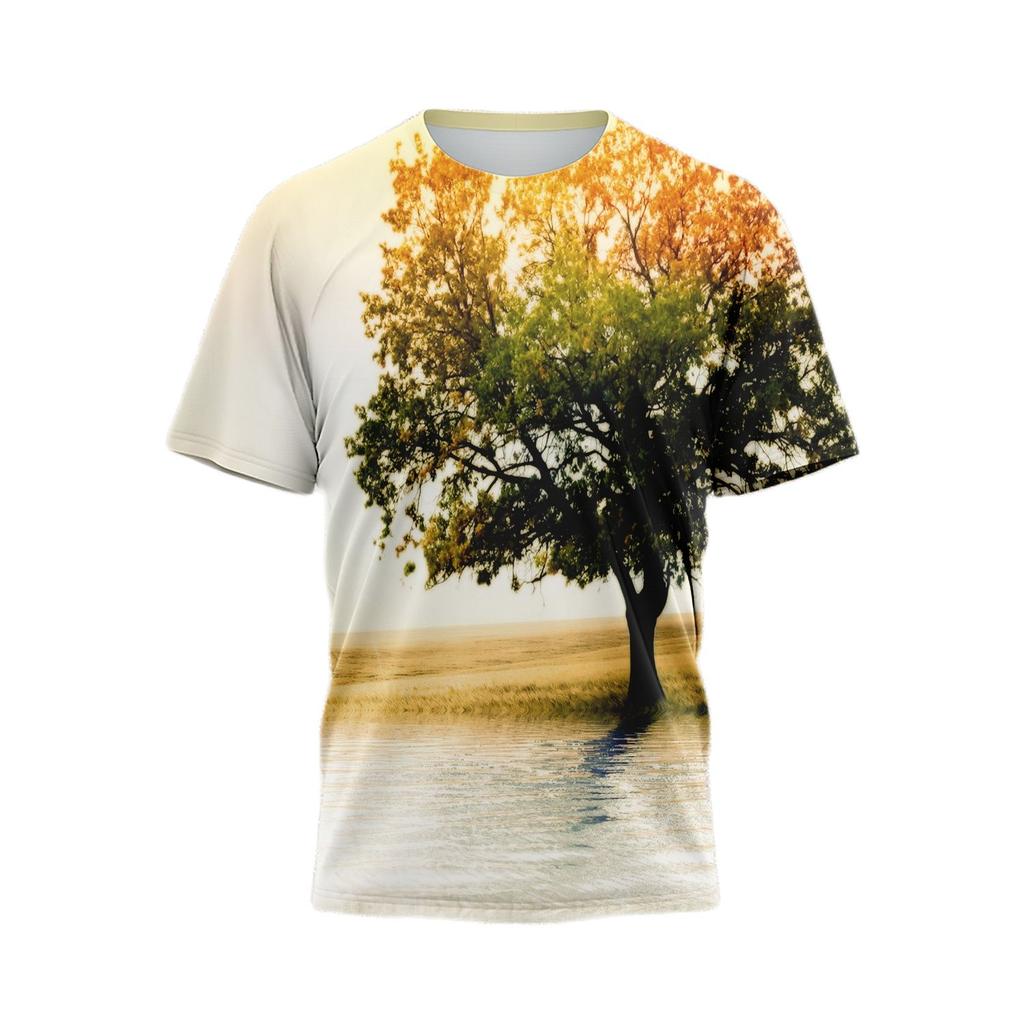 Мужская футболка с красивым природным пейзажем и принтом 3D, свободная дышащая удобная летняя одежда большого размера с круглым вырезом для мужчин