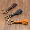 Simple Handmade High Quality Cowhide Keychain Lanyard Retro Copper Horseshoe Buckle Key Ring Pendant Gift