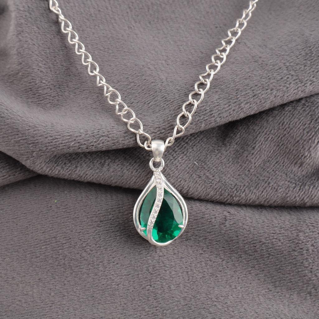 Chrome Diopside Gemstone 925 Stamped Silver Jewelry Zircon Pendant Birthday Gift CZP-7-11