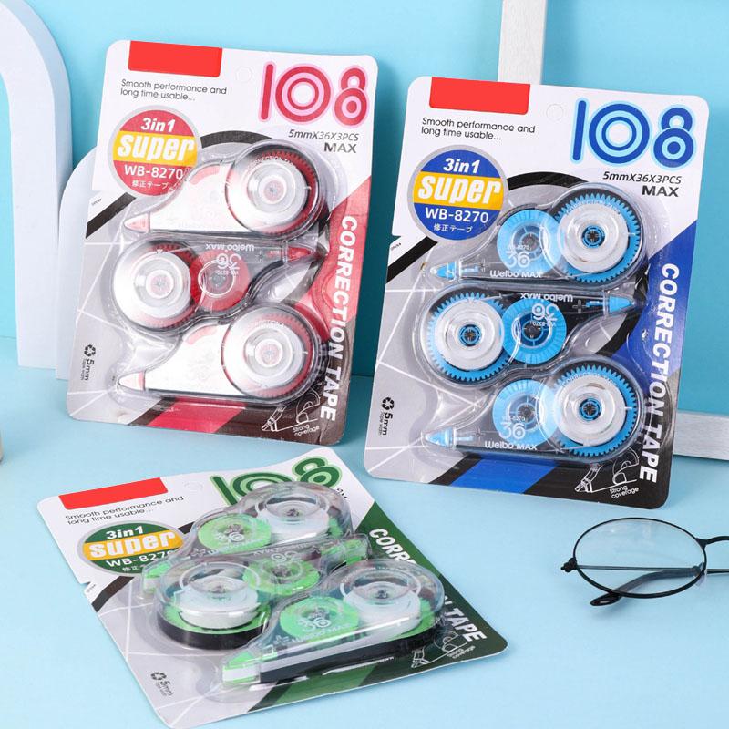 3 шт./Коллекция Корректирующая лента-ролик Белая клейкая лента для студенческих ошибок Стираемая лента Школьные и офисные принадлежности Канцелярские товары