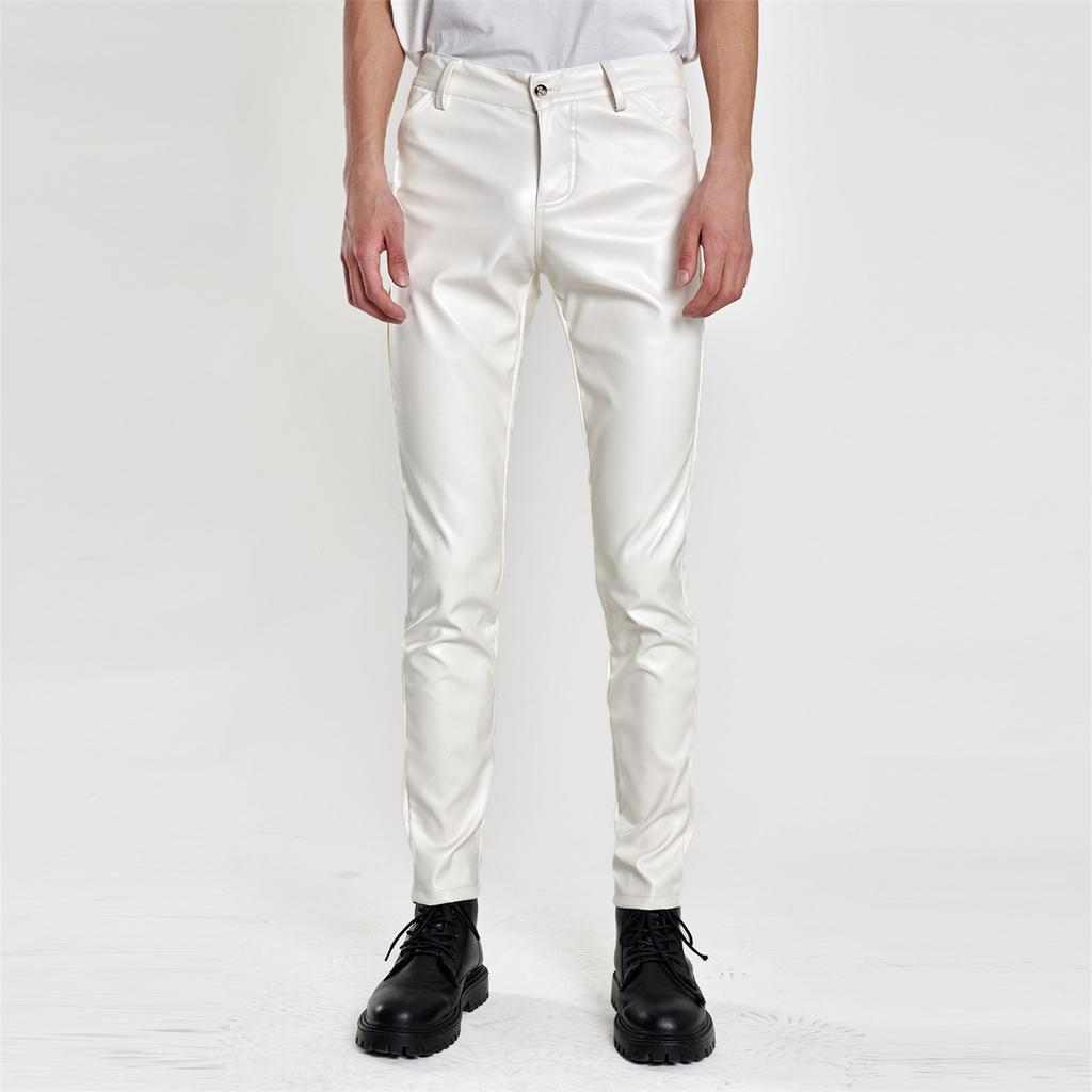 Весенние и летние тонкие кожаные брюки мужские эластичные облегающие цветные модные красные кожаные брюки мужские