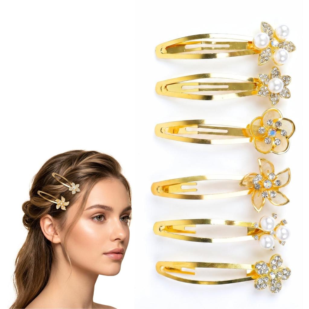 ANNA CREATIONS 6 шт. Золотые Металлические Защелки Цветочные Жемчужные Заколки для Волос Tic Tac Заколки Стразы Стильные Нескользящие Свадебные Заколки Аксессуары для Волос для Женщин