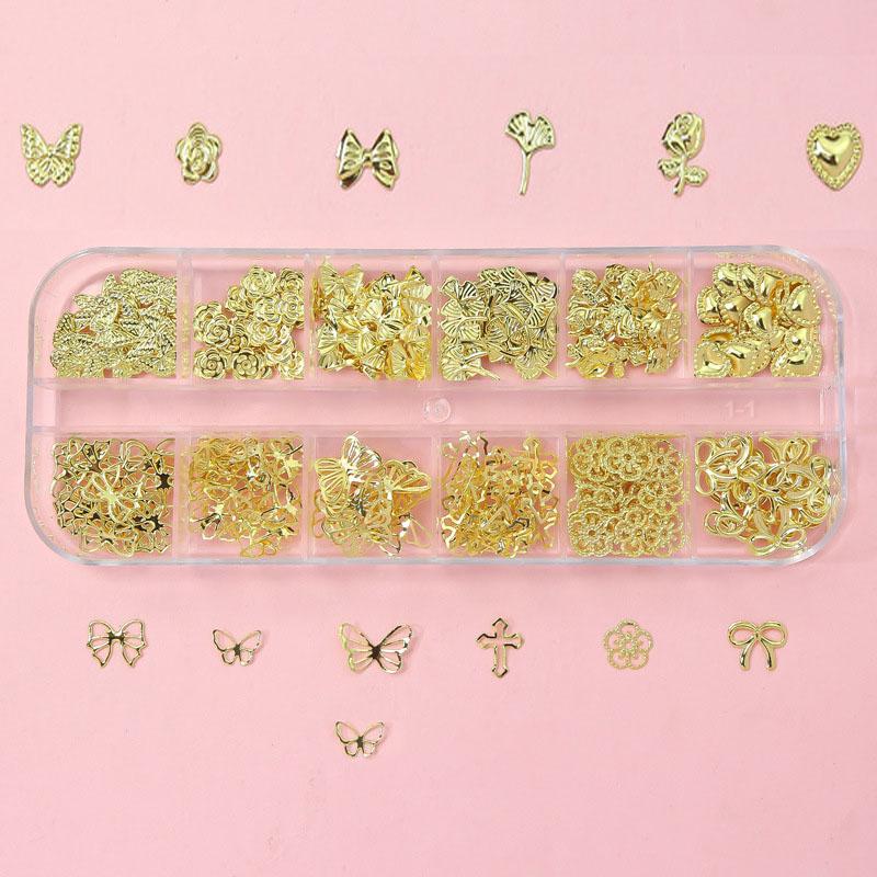 12Grid/box Золотые Серебряные Полукруглые Бусины Икры Подвески для ногтей 1/2/3/5 мм Плоские Круглые Стальные Бусины для ногтей Микро Шарики Маникюрные Бусины