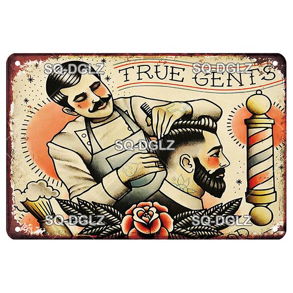 Vintage Metal Barber Sign Retro Wall Decor Tin Plaque for Man Cave Home Bar Garage