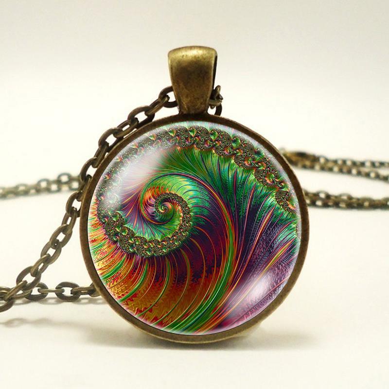 Ожерелье со спиралью Фибоначчи и фрактальной сакральной геометрией, ювелирные изделия со спиралью Фибоначчи и фрактальной сакральной геометрией, кулон со спиралью Фибоначчи и фракталом