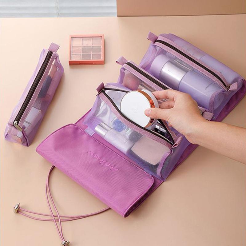 Detachable Makeup Bag Women Zipper Mesh Large Capacity Cosmetics Pouch Foldable Portable Travel Wash Storage Bag