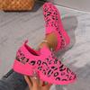 Модные вязаные кроссовки на танкетке с леопардовым принтом для женщин Легкие слипоны для бега Женские кроссовки с мягкой подошвой Удобная повседневная обувь 37-44