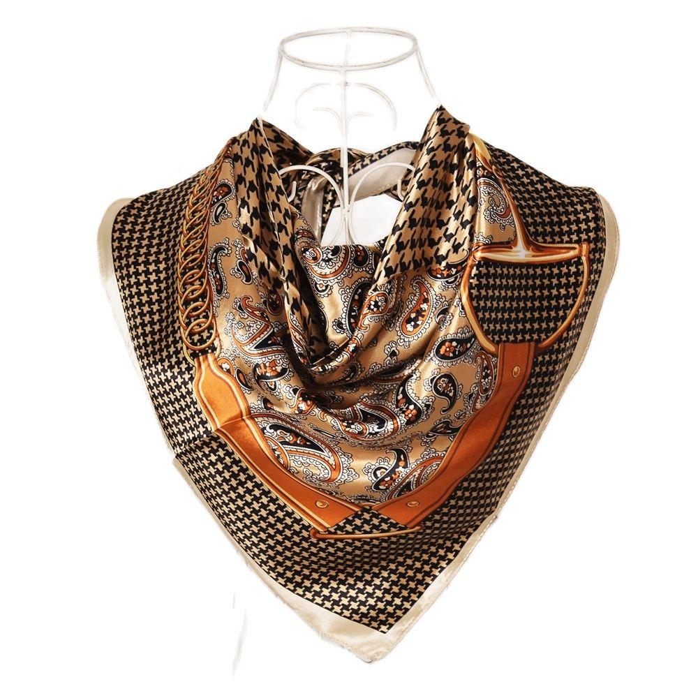 [BYSIFA] Navy Blue Chinese Roses Large Square Scarves New Female Elegant Large Silk Scarf Fashion Ladies Accessories 90*90cm