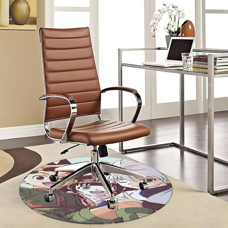 1pc Anime Cartoon Design Round Carpet Office Chair Mat, NonSlip Rug for Home Decor, Living Room