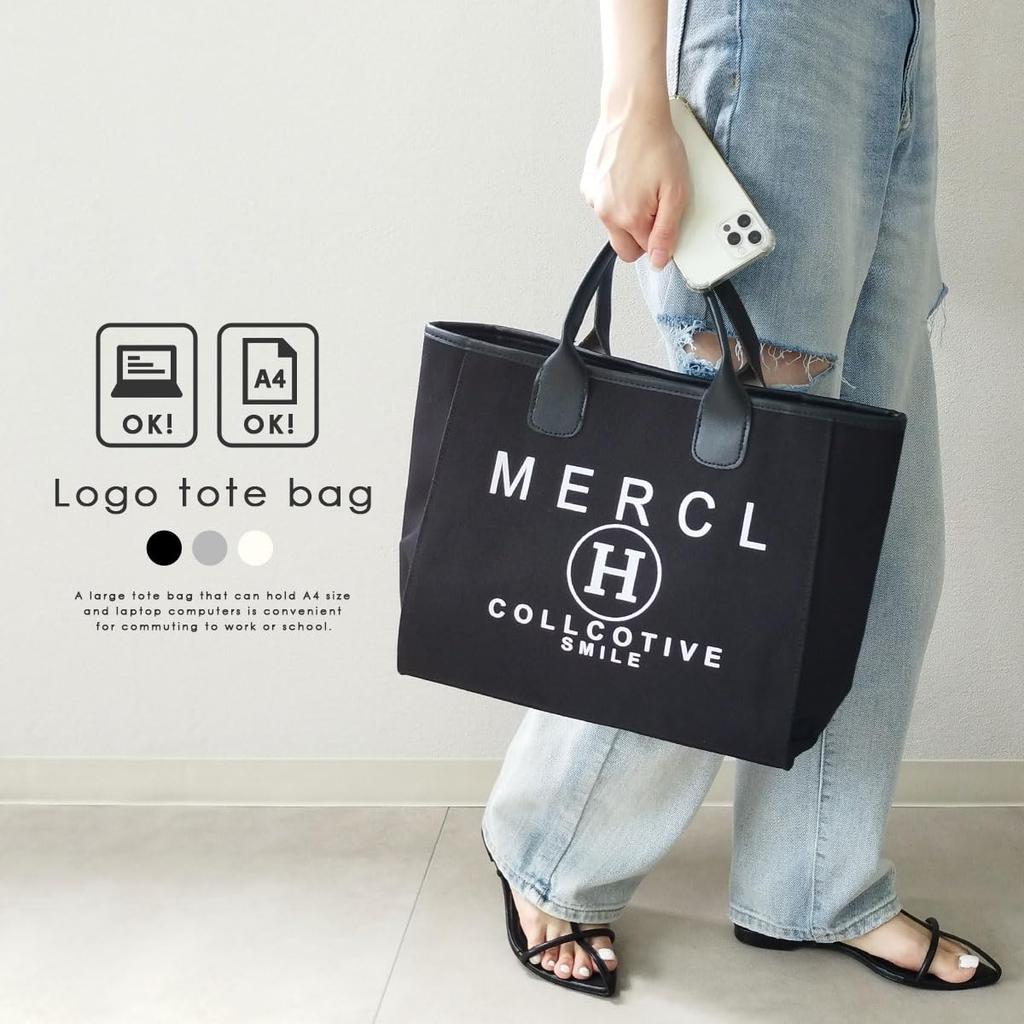 Tote Large Free Logo Canvas Bag [DIVA Rose] Women's Bag, Canvas, Capacity, Lightweight, Standing, Handbag, Handbag, Stylish, Mother's Bag, (Black)