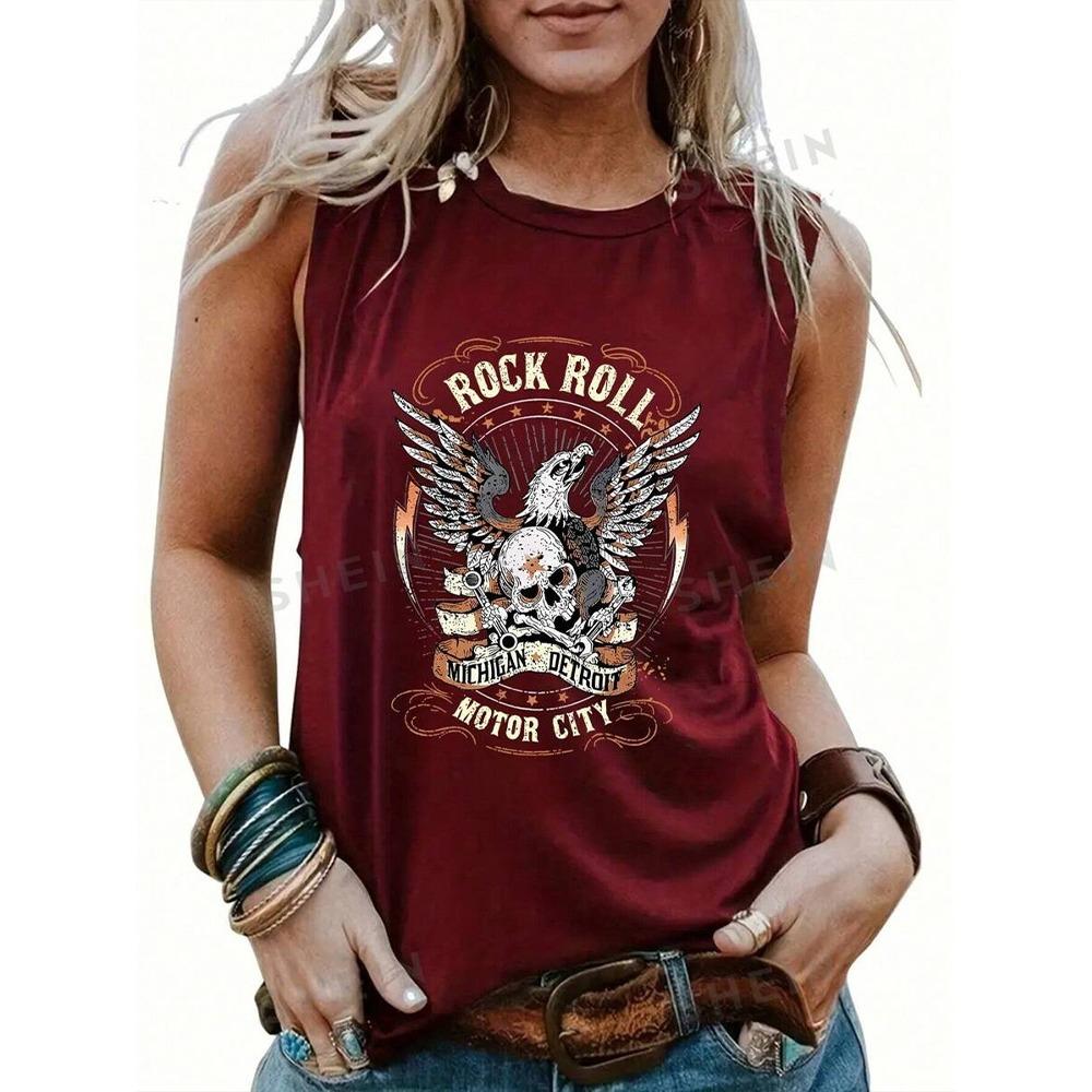 2024 Новая летняя уличная мода женская майка с круглым вырезом, повседневная женская футболка без рукавов с 3D-принтом орла и черепа
