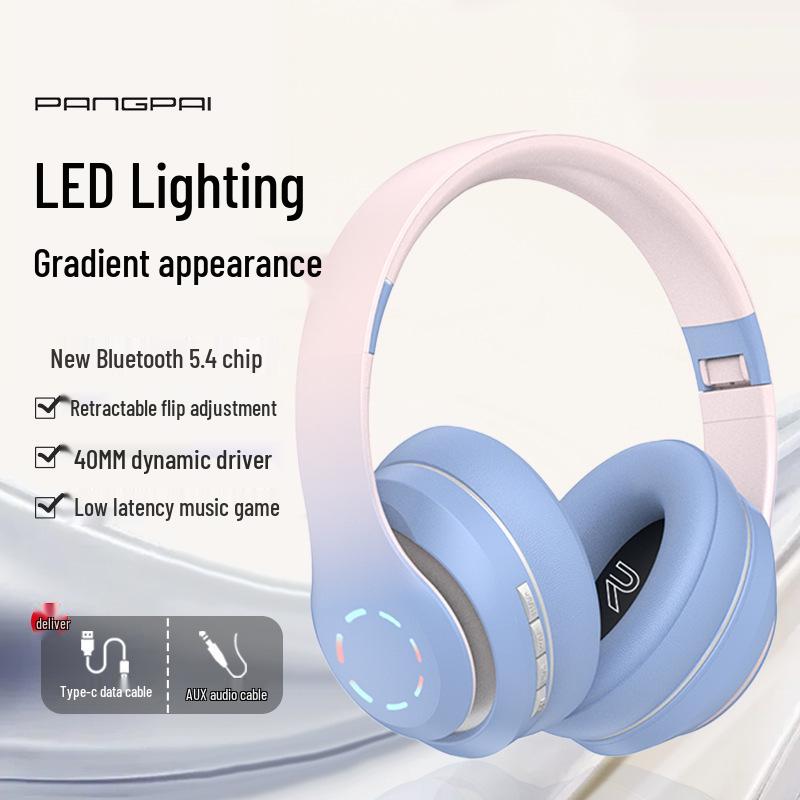 Gradient Wireless Bluetooth Over-Ear Headphones with Cotton, 3D Stereo Bass, Student-Friendly, Universal Compatibility.