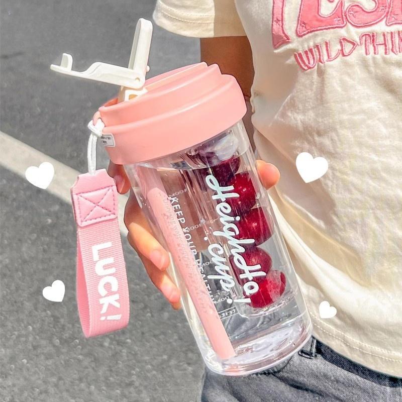 600Ml Water Cup Handy Cup Sports Water Bottle Food Grade Material Tea Partition Water Cup Female Straw Cup Summer Portable