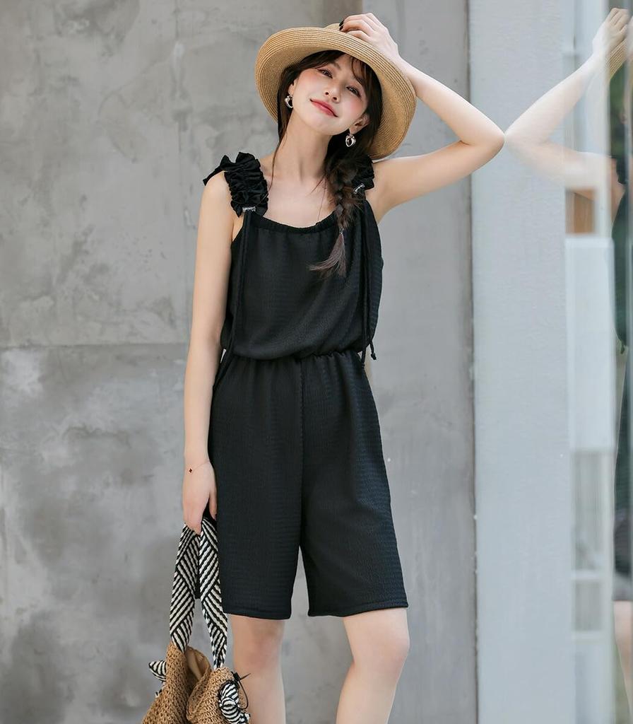 Женский рашгард Teddy с оборками на плечах, полная защита, амфибийный, rashguard074 (JP, Алфавит, L, Стандартный, Черный)