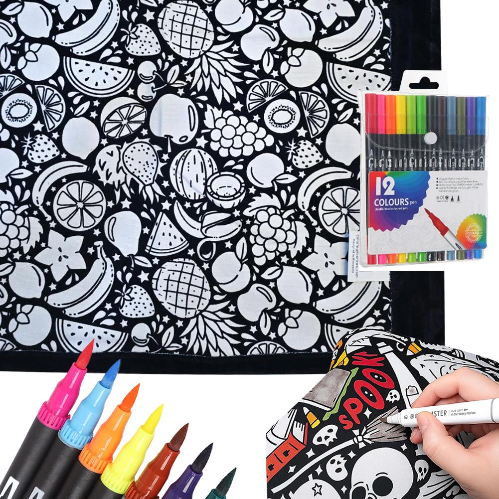 Раскрашиваемое DIY washable одеяло с 12 цветными маркерами, творческое искусство, индивидуально окрашенная ткань с цветами, одеяла для взрослых, для релаксации