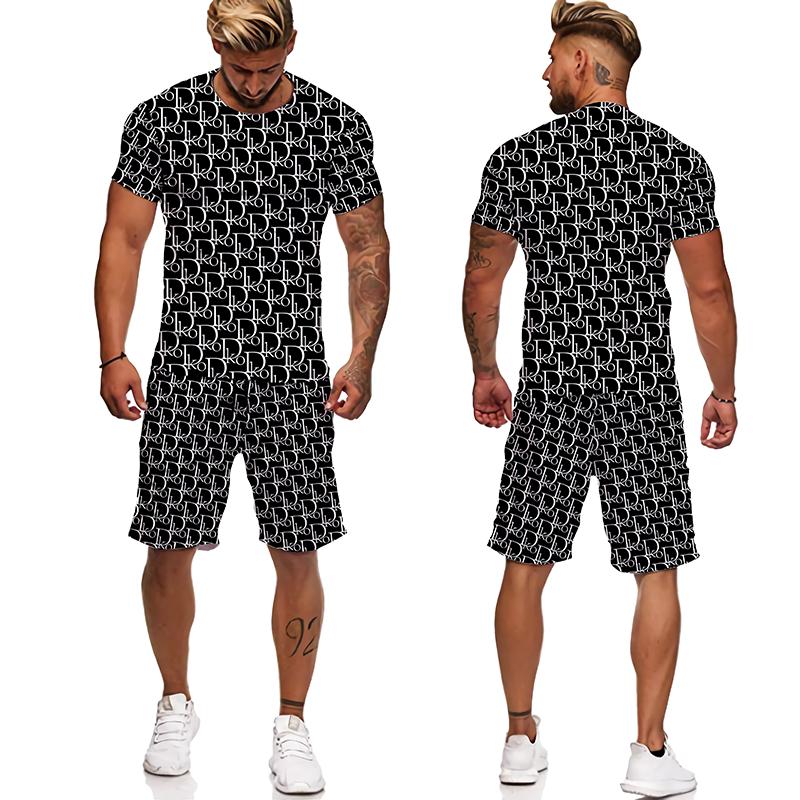 Summer Beach Brand Luxury 3D Printing Men Sets Two Piece Outfits Sets Casual Tracksuit Men's T-shirt Suit Streetswear Tshirt Set