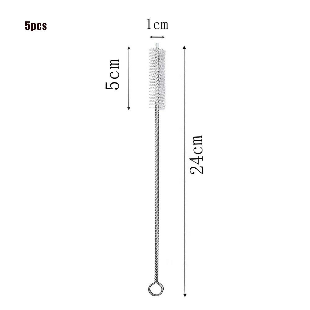 5pcs Soft Hair Tube Cleaner Brush Stainless Steel Handle Bottle Cleaning Brush For Straw Bottles
