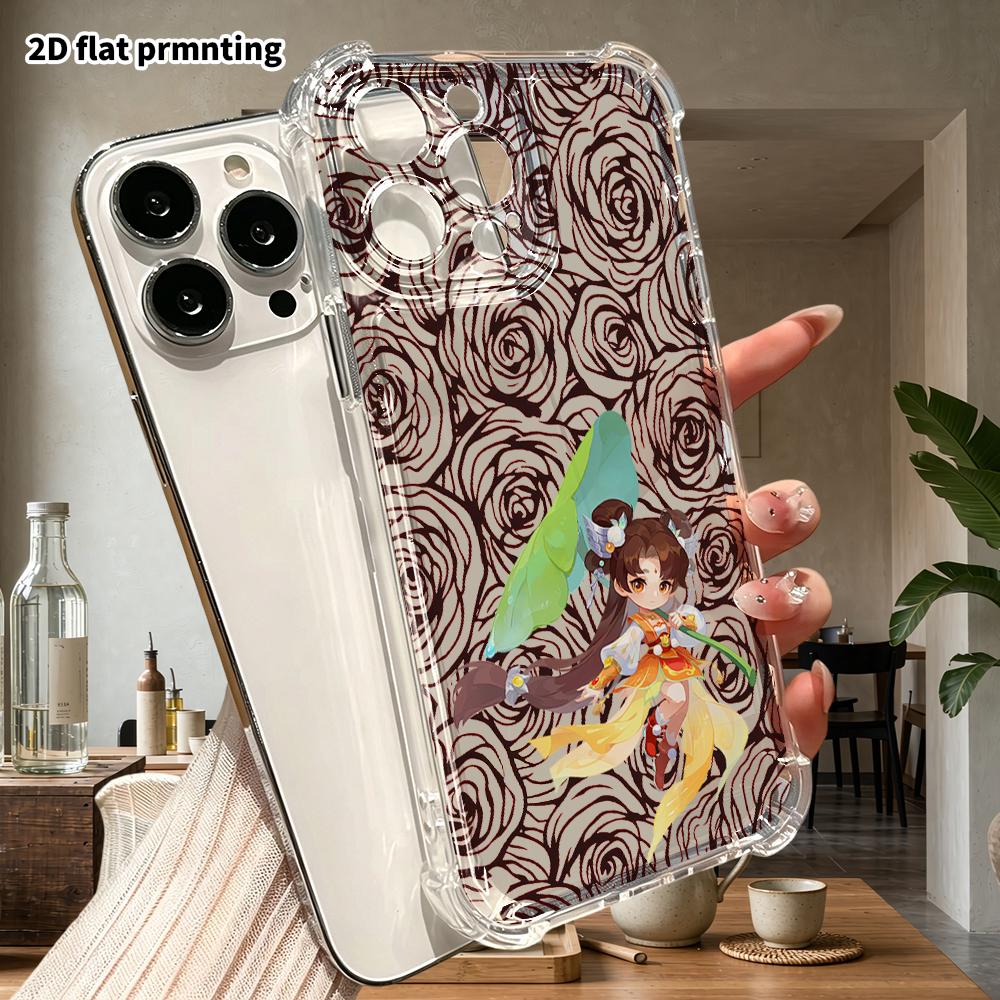 Чехол для телефона: 2D плоский, подходит для iPhone 18 17 16 15 14 13 Pro, прозрачный защитный чехол с четырьмя углами, двойные хвостики, рождественский и хэллоуинский подарок
