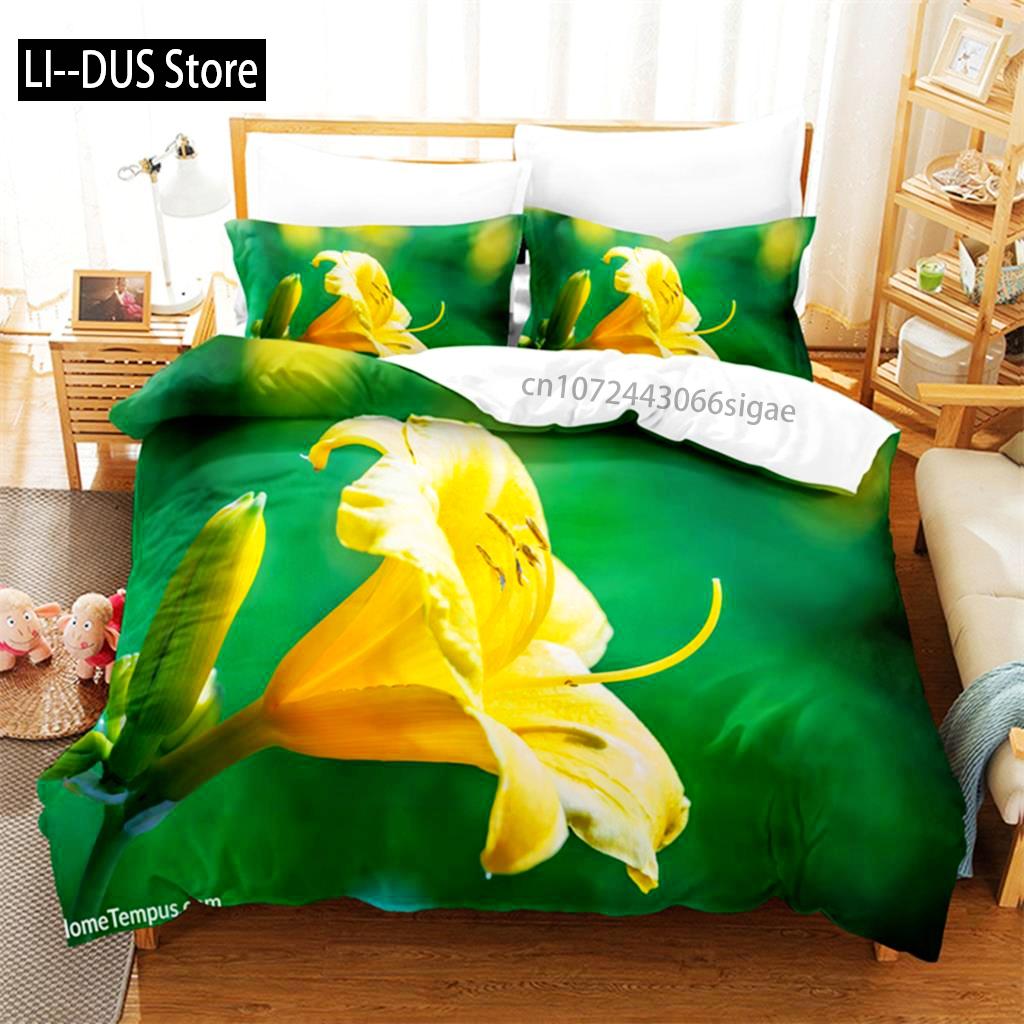 Yellow Flowers Queen Bedding Sets Duvet Cover Set Bedding Digital Printing King Size Duvet Cover Set Bedding Set