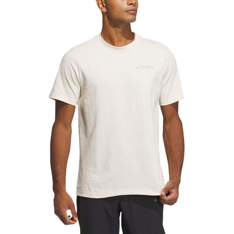 Adidas T Shirts Men's Beige Crew Neck Moderate Straight Fit IS0287