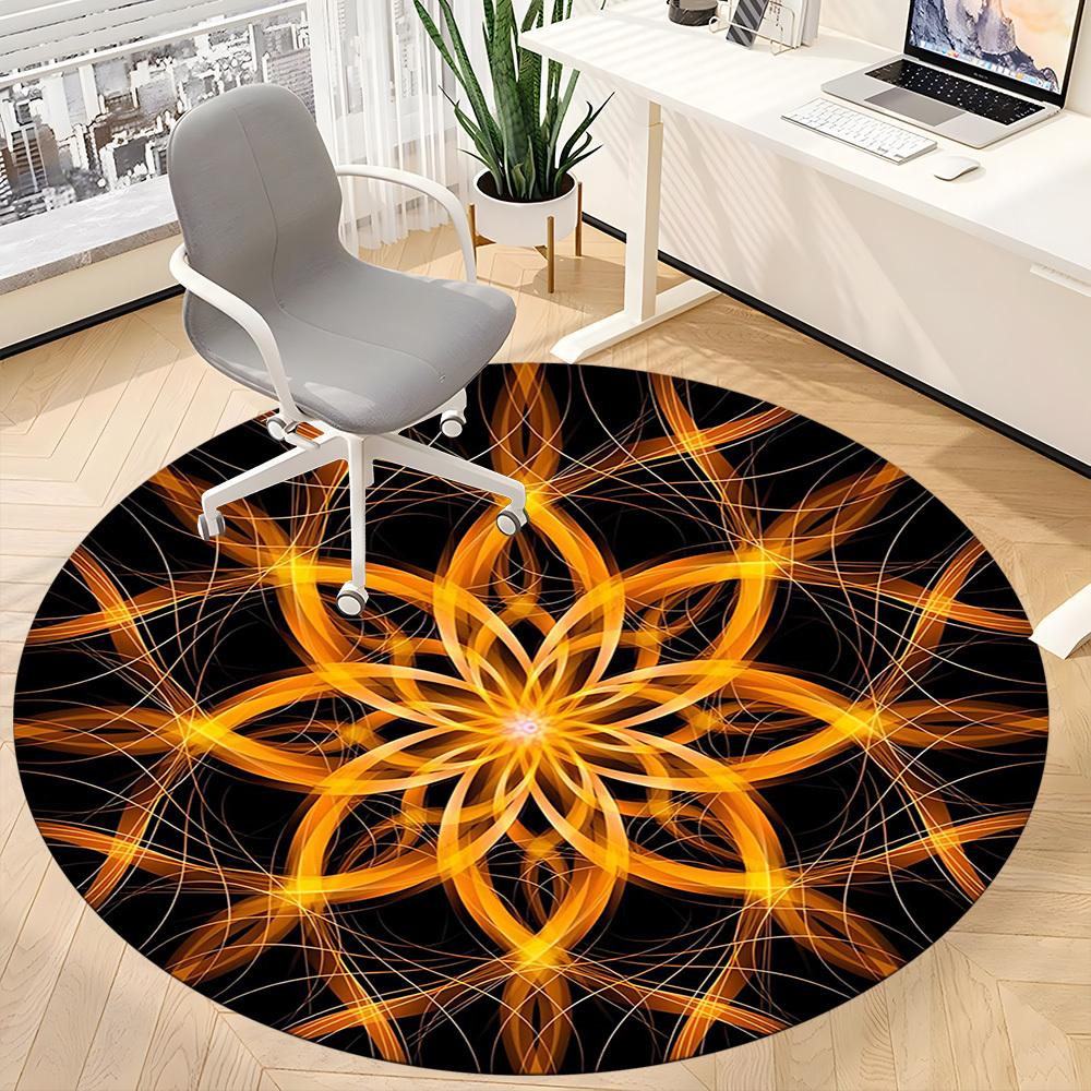 1PCFloral Mandala Office Round Area Rug, Mat Suitable For Office, Under Office Chairs Bedroom Living Room Home Decor, Room Deco
