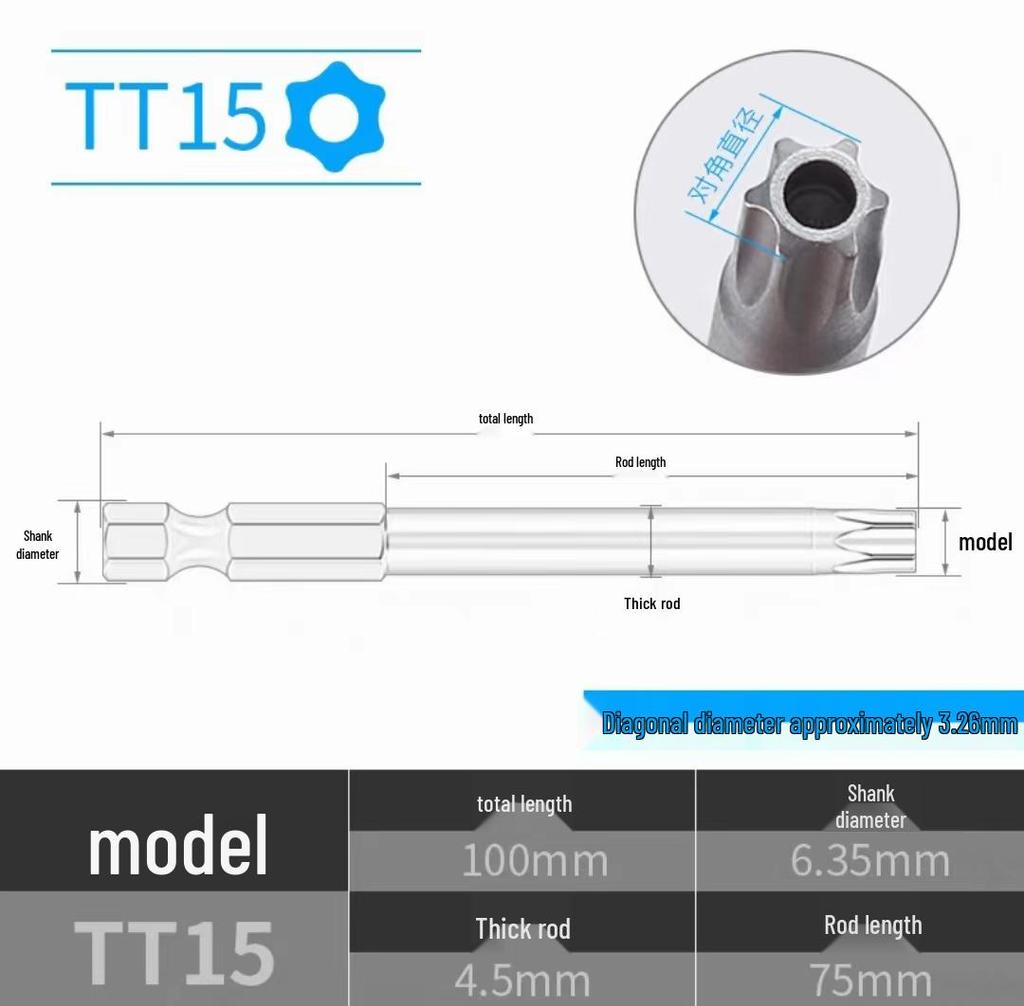 Plum Blossom Magnetic Hex, Phillips & Star Head Screwdriver Bits (T5-T25)