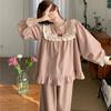 Autumn Korean Version of The Retro Palace Sweet Lace Plaid Long-sleeved Home Service Pajamas Suit Women
