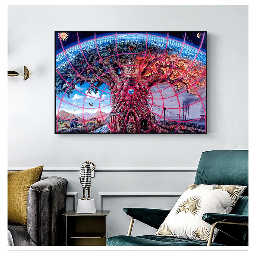 Модульные картины Life, современное украшение дома, настенное искусство, печать на холсте, живопись, постер для спальни, Алекс Грей, психоделическое триповое дерево, без рамки