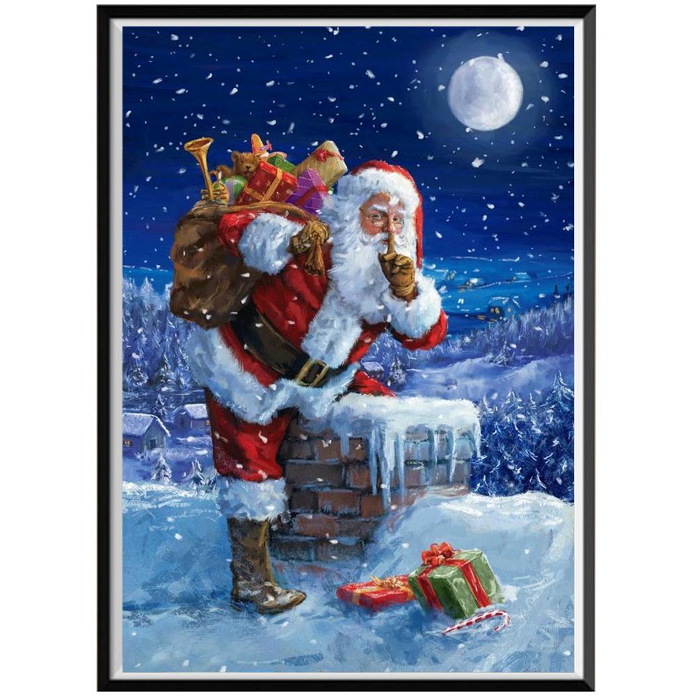 Christmas Diy Diamond Painting Full Diamond Santa Claus Round Diamond Embroidery 5D Snowman House Cross Stitch Home Decoration