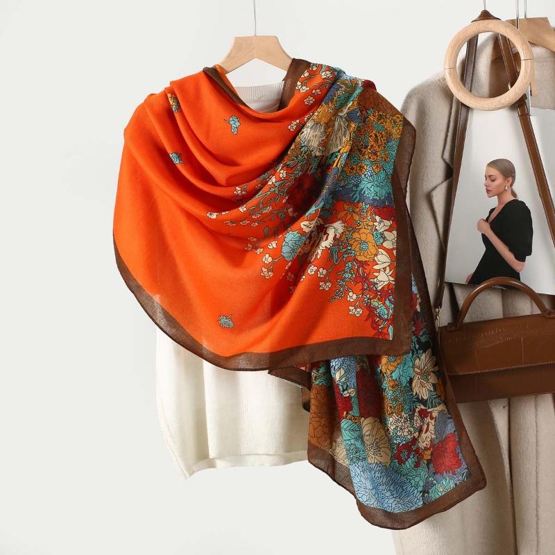 New Cotton and Linen Feel Simple Color Matching Letter O Scarf Fashion Travel Sunscreen Yarn