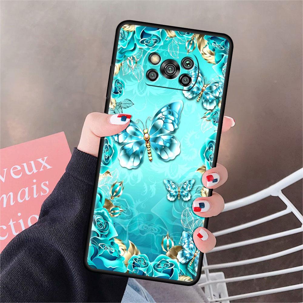 Чехол для Xiaomi Mi Poco X3 NFC X4 Pro F3 F4 GT M4 M3 F1 C40 11 Lite 11T Мягкий силиконовый чехол для телефона с изображением бриллиантового цветка и бабочки