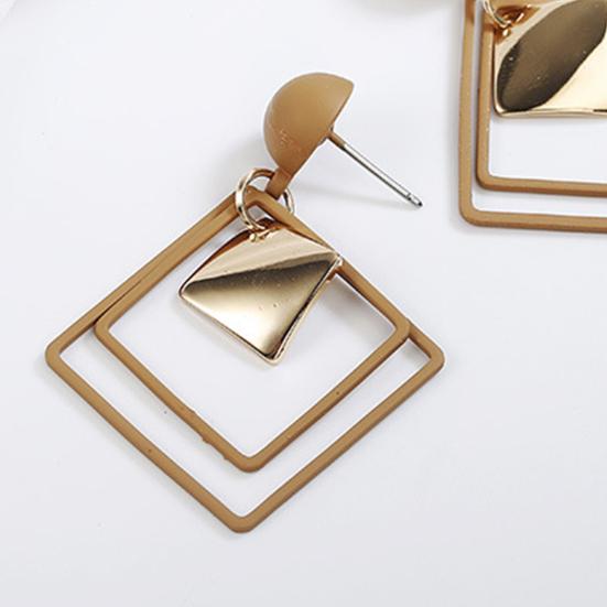 1 Pair Dangle Earrings Geometric Matte Personality Minimalist Hollow Double Rhombuses Women Stud Earrings Fashion Jewelry