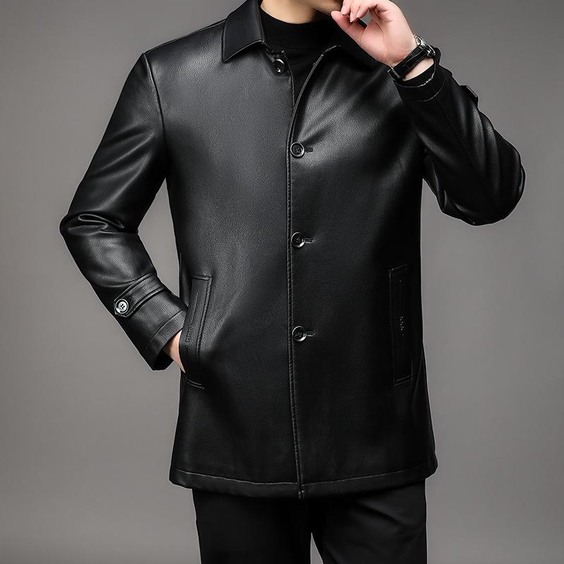 Куртка из натуральной кожи мужская повседневная куртка из овчины на весну и осень для пап среднего возраста на пуговицах