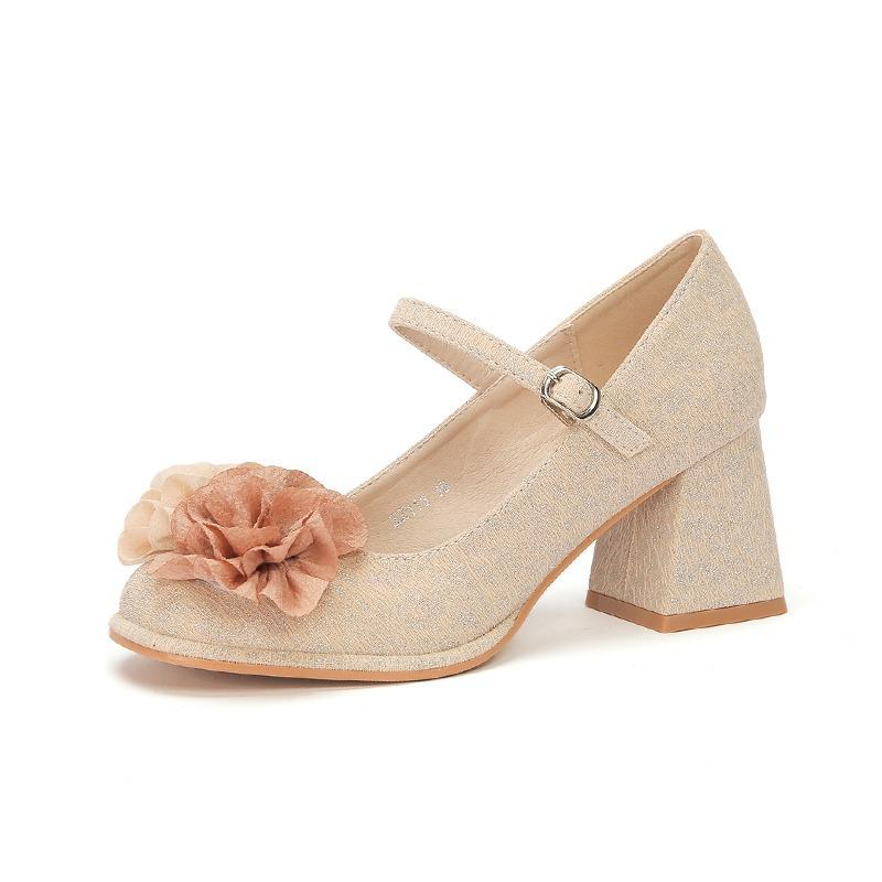 Mary Jane Shoes Women's 2025 New National Style Single Shoes Round Head with Sandals Women's Thick Heels Light Mouth High Heels Women