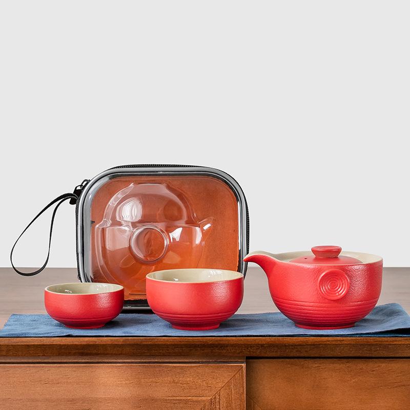 Japanese-style Handmade Ceramics, One Pot and Two Cups of Travel Tea Set, Outdoor Portable Express Cup Storage Design, Simple Tea Brewer