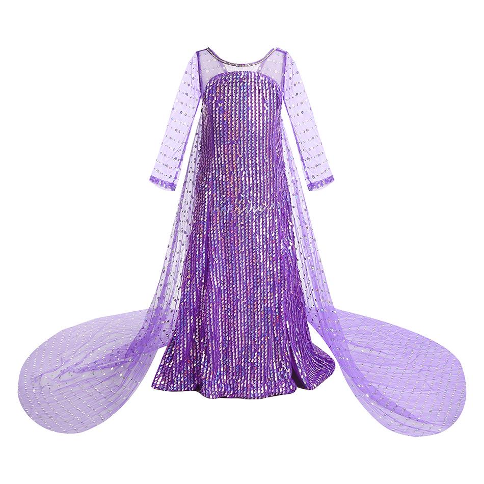 Elsa Sequin Classic Train Dress with Wig In Purple and Blue