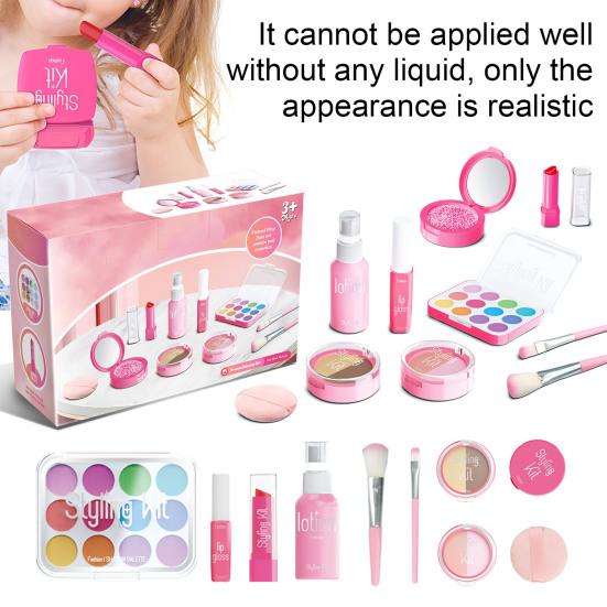 10Pcs Kids Makeup Kit for Girls Pretend Play Cosmetic Set with Eyeshadow Palette Lipstick Mirror More Washable