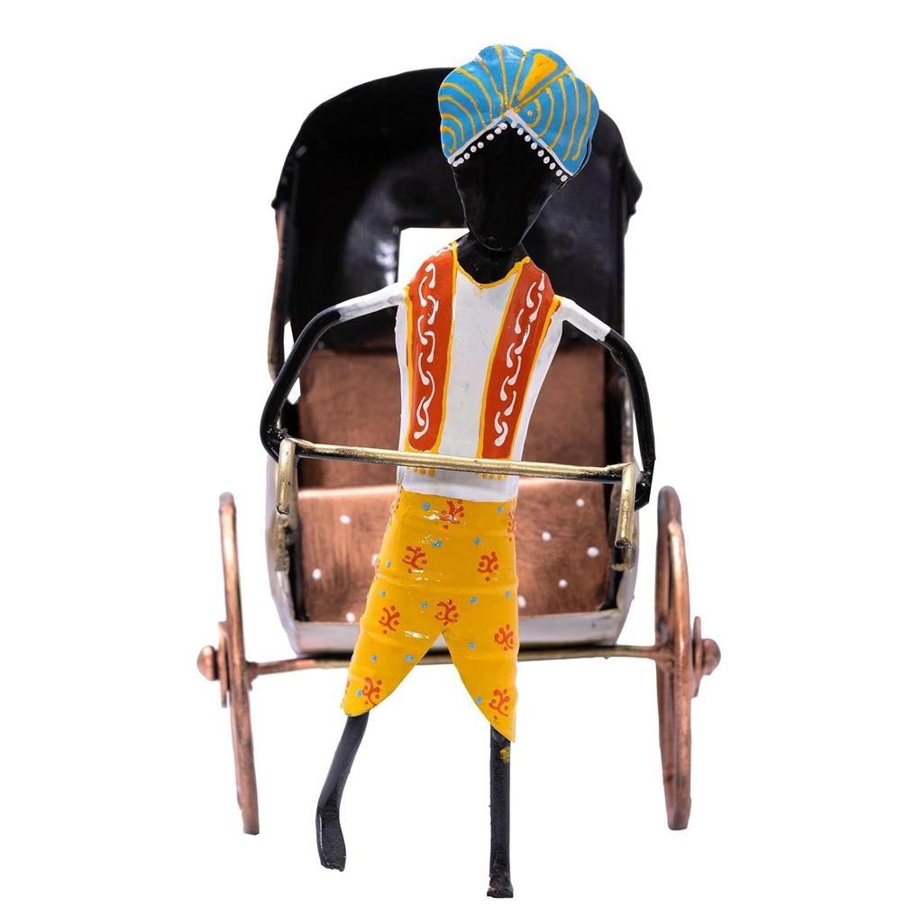 Handcrafted Iron Rickshaw Showpiece - Vintage Tabletop Rajasthani Hand Painted Decor for Home and Office, 12 Inchesc