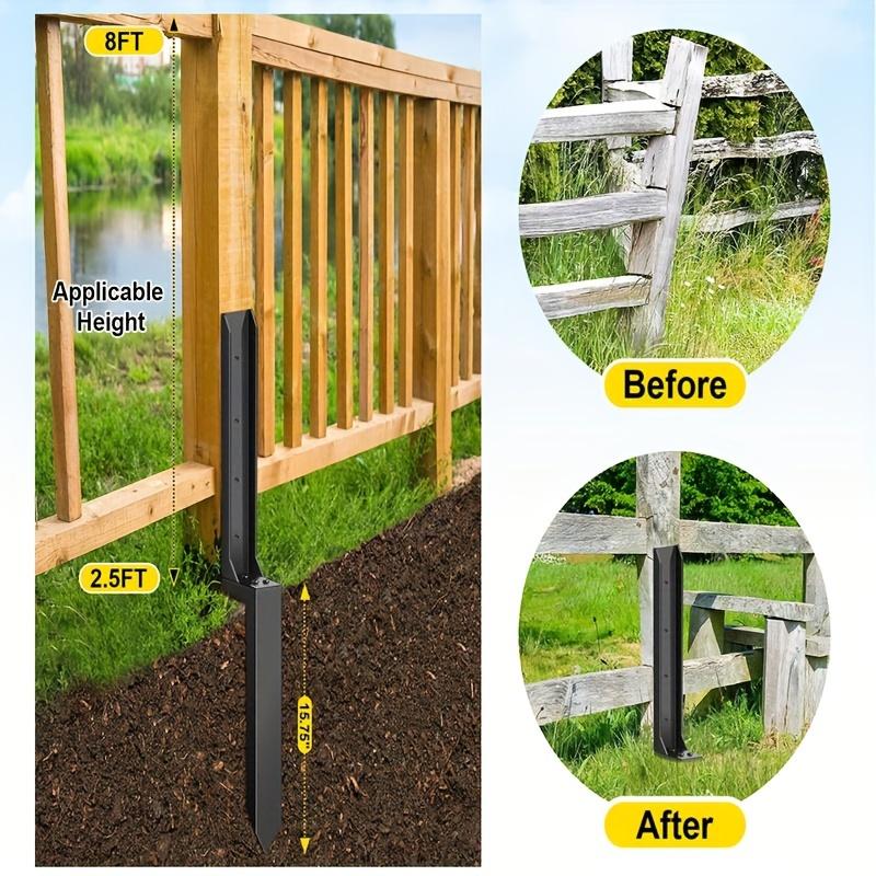 1/2 шт. Сверхпрочный стальной комплект для ремонта столбов забора с грунтовыми анкерами - Черный, Идеально подходит для деревянных и металлических заборов, Комплект для ремонта столбов