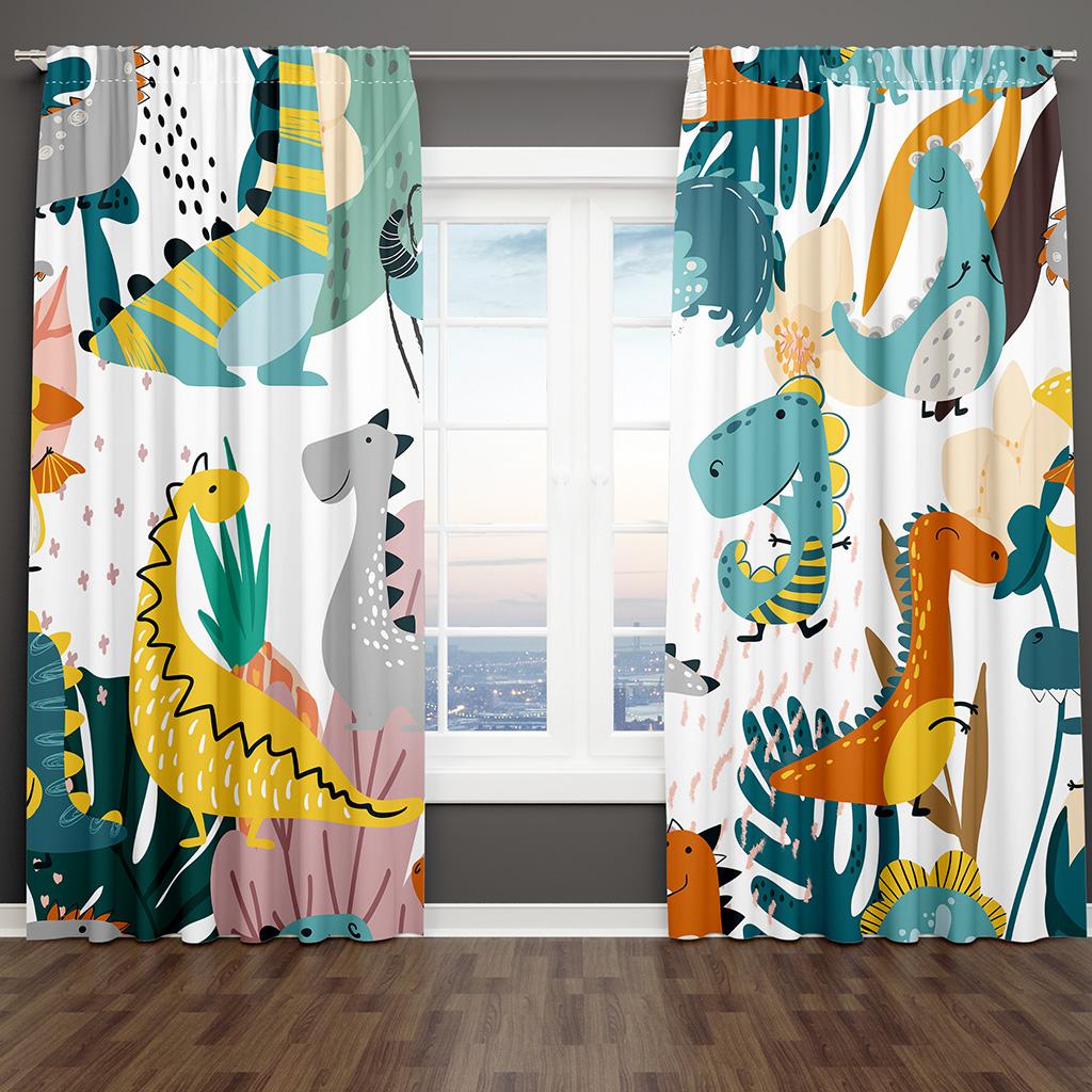 2-панельные шторы с изображением динозавра для детей, мальчиков, девочек, спальни, детской, гостиной, жалюзи от пола до потолка, cortina