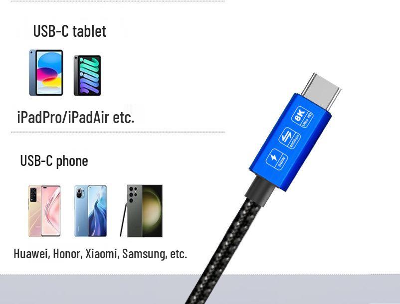 USB4 Thunderbolt 4 Cable: 40Gbps Transfer, 240W Fast Charge, 8K60Hz Display Support, Type-C